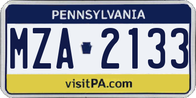 PA license plate MZA2133
