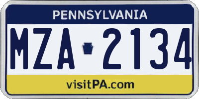 PA license plate MZA2134