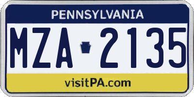 PA license plate MZA2135