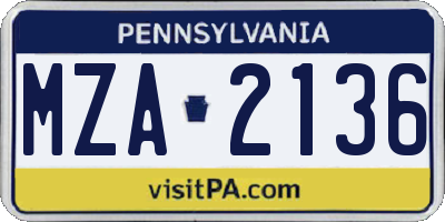 PA license plate MZA2136