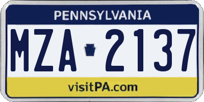 PA license plate MZA2137