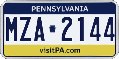 PA license plate MZA2144