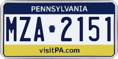 PA license plate MZA2151