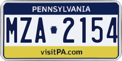 PA license plate MZA2154