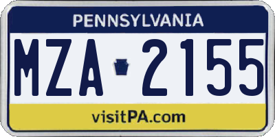 PA license plate MZA2155