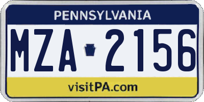 PA license plate MZA2156