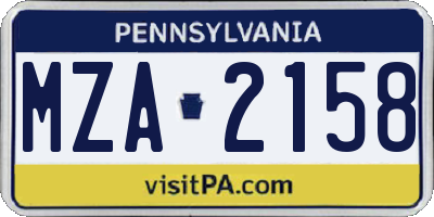 PA license plate MZA2158