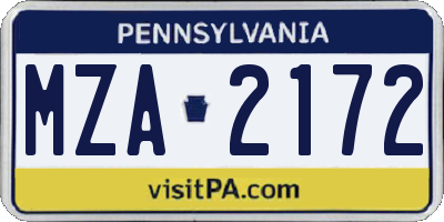 PA license plate MZA2172