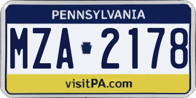 PA license plate MZA2178