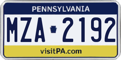 PA license plate MZA2192