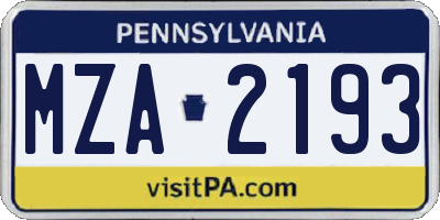 PA license plate MZA2193