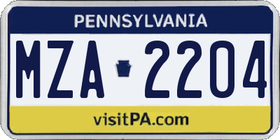 PA license plate MZA2204