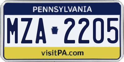 PA license plate MZA2205