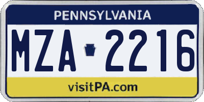 PA license plate MZA2216