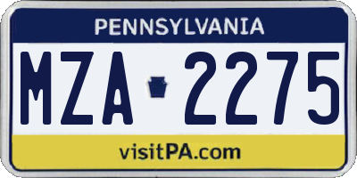 PA license plate MZA2275