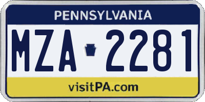 PA license plate MZA2281