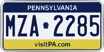 PA license plate MZA2285