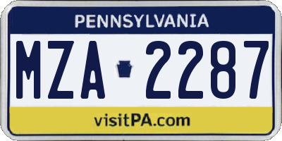 PA license plate MZA2287