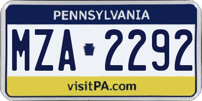 PA license plate MZA2292