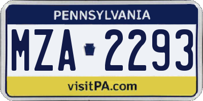 PA license plate MZA2293