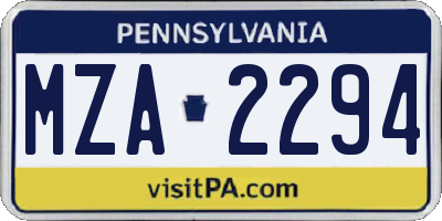 PA license plate MZA2294