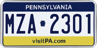 PA license plate MZA2301