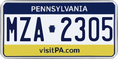 PA license plate MZA2305