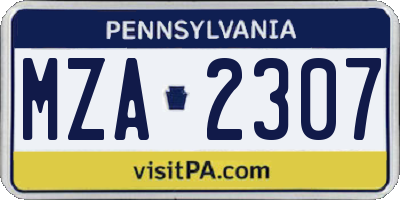 PA license plate MZA2307