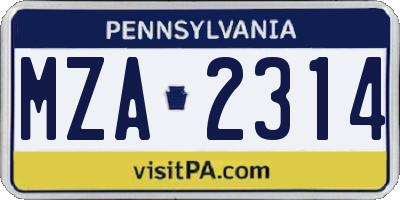 PA license plate MZA2314