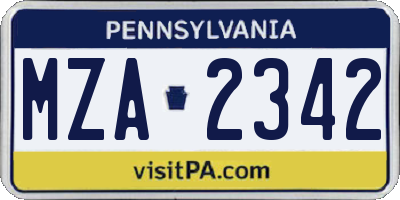 PA license plate MZA2342
