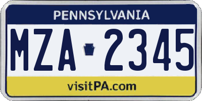 PA license plate MZA2345