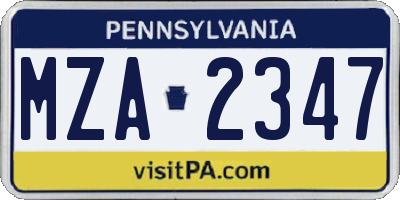 PA license plate MZA2347
