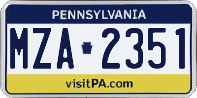 PA license plate MZA2351