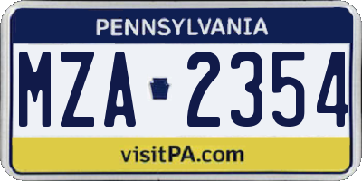 PA license plate MZA2354