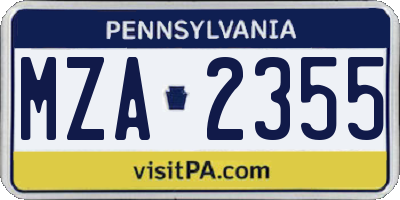 PA license plate MZA2355