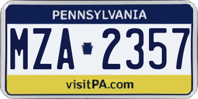 PA license plate MZA2357