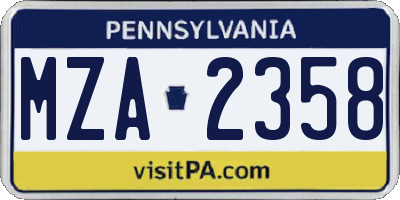 PA license plate MZA2358