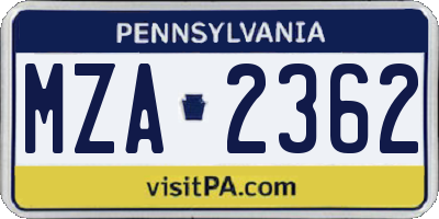 PA license plate MZA2362