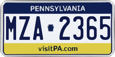 PA license plate MZA2365