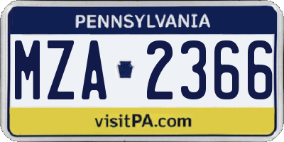 PA license plate MZA2366