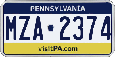 PA license plate MZA2374