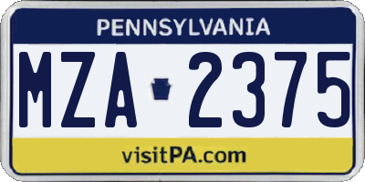 PA license plate MZA2375