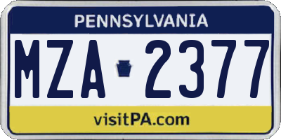 PA license plate MZA2377
