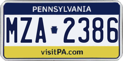 PA license plate MZA2386