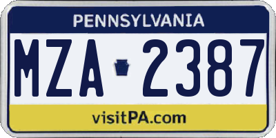PA license plate MZA2387