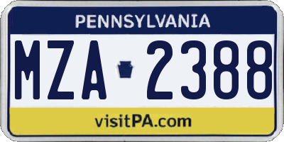 PA license plate MZA2388