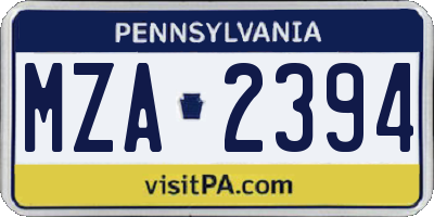 PA license plate MZA2394
