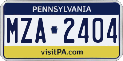 PA license plate MZA2404