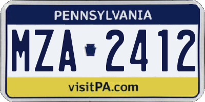 PA license plate MZA2412