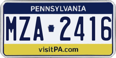 PA license plate MZA2416
